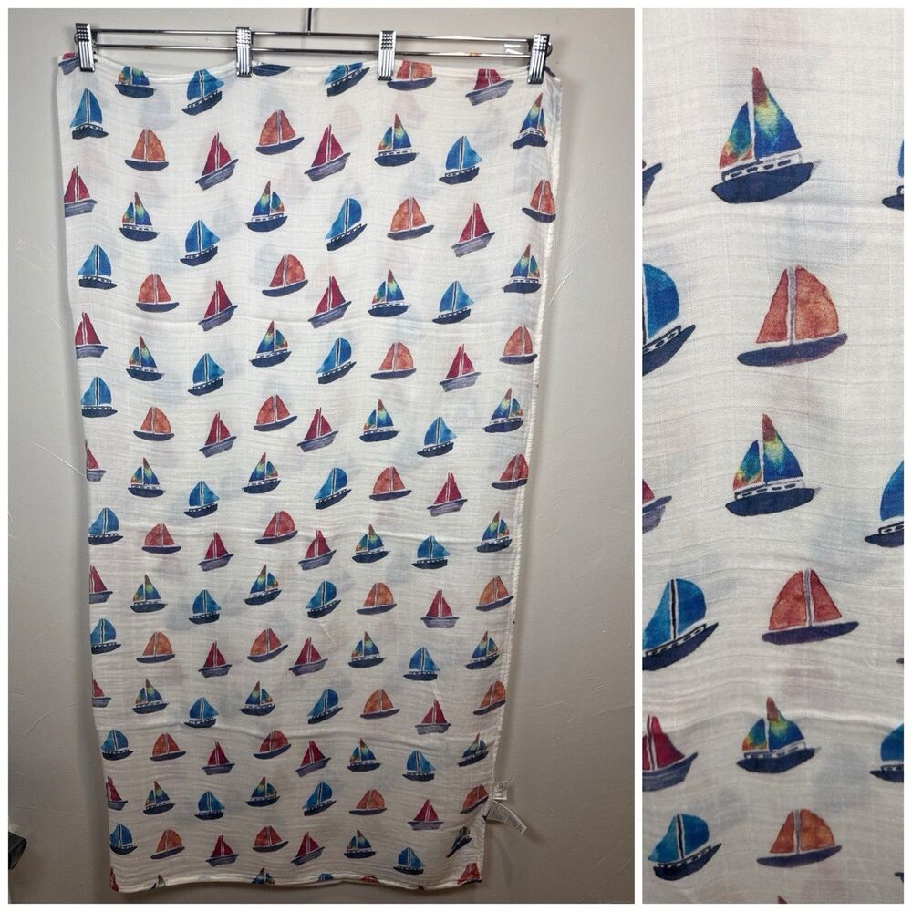 Lulujo Sailboat Blanket Bamboo Cotton Nautical Muslin Swaddle Lightweight
